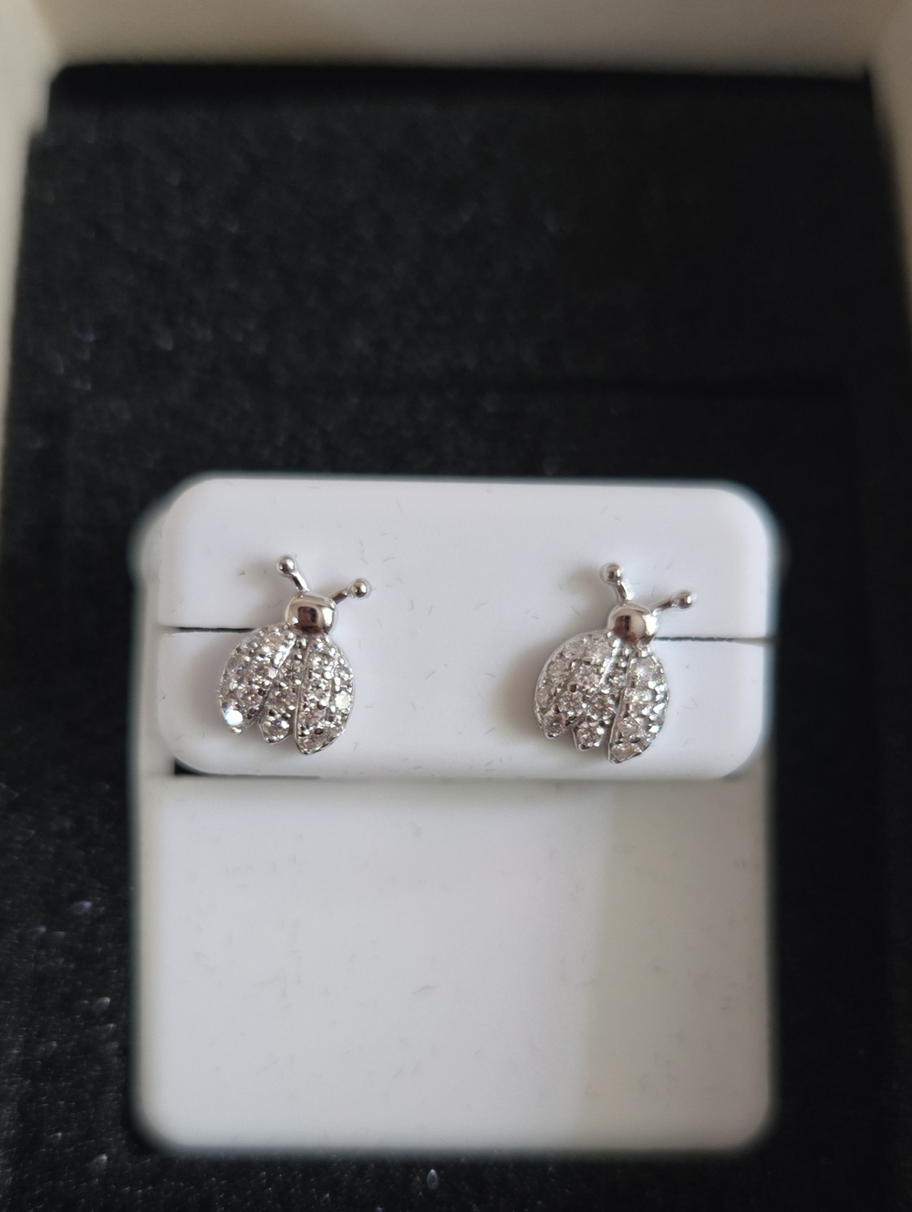 Moissanite Ladybug Stud Earrings - Silver Sparkle